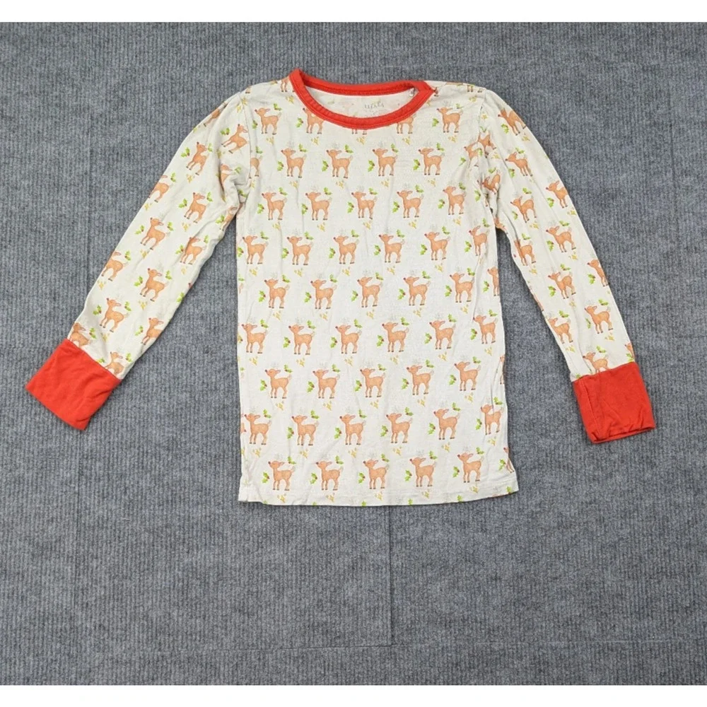 Lu Ella Bamboo Pajama Set Kid 5T Reindeer 220gsm Comfort Novelty Holiday Natural